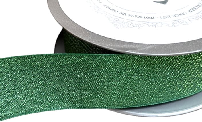 tasiemka wstążka taśma błyszcząca zielona, butelkowa zieleń