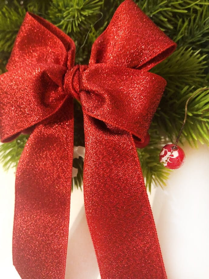 kokardka czerwona długa skrząca się, błyszcząca tkana 9x20