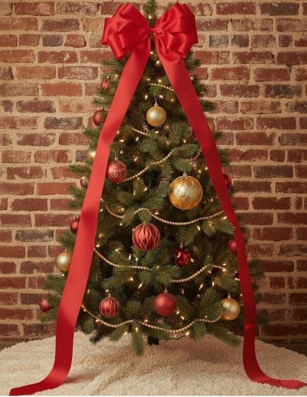 Długa kokarda choinkowa czerwona 45x180cm
