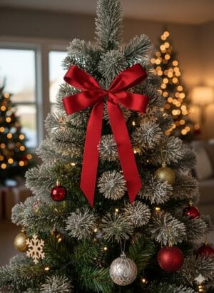 czerwonaaa Kokarda czerwona brokatowa długa 19x30 cm