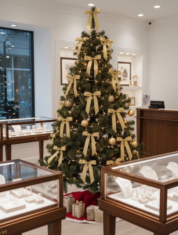 złota kokarda 14x18cm na choinkę brokatowa