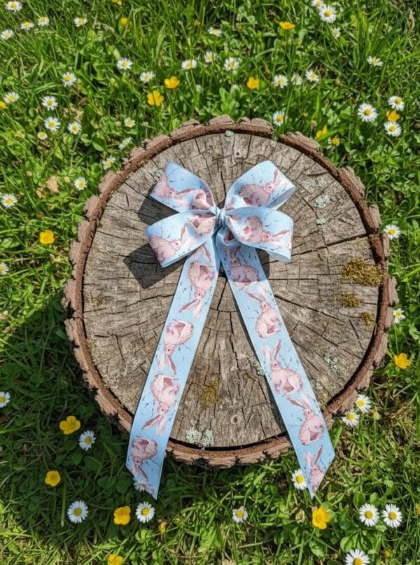 Kokarda wielkanocna niebieska tkana w zajączki