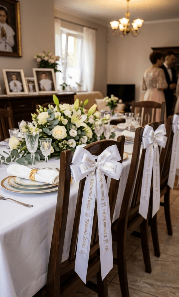 Kokarda komunijna na ławki i krzesła