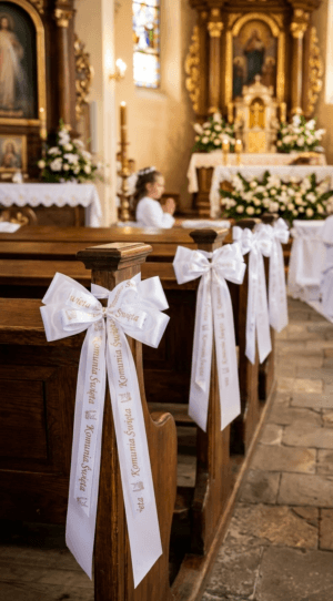 Kokarda komunijna na ławki i krzesła