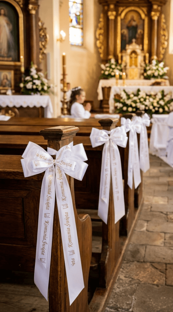 Kokarda komunijna na ławki i krzesła
